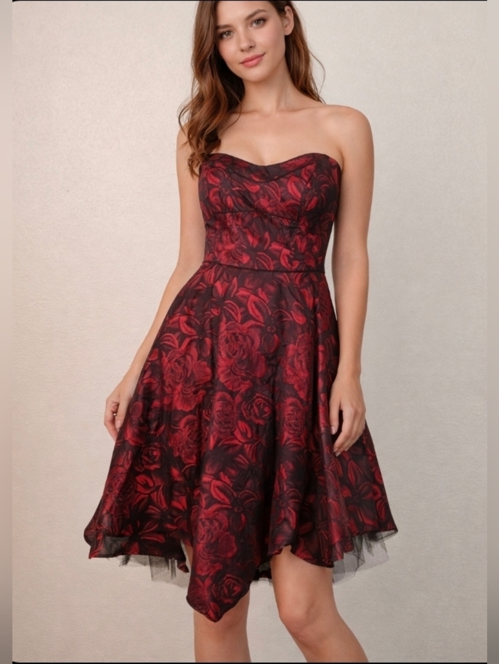 City Chic Red Metallic Floral Strapless Mini Dress NWT XS (14) (5479)